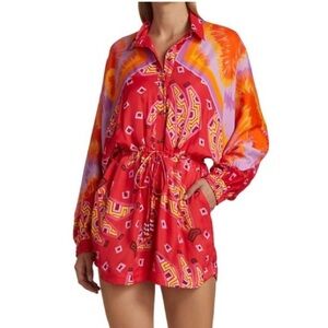 LIKE NEW FARM RIO RED MULTICOLORED PRINT LONG SLEEVE ROMPER SIZE XL